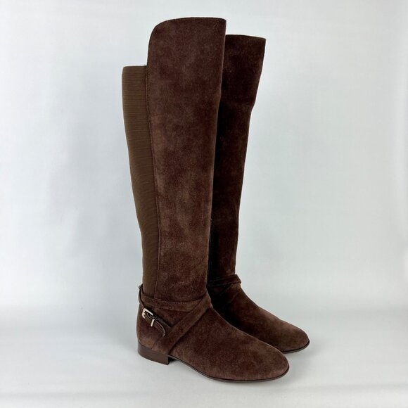 Antonio Melani Womens Brown Suede Tall Over the Knee Boots Buckle OTK size 5.5 - Picture 1 of 16